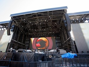 The Guns N' Roses stage is set up at Commonwealth Stadium in Edmonton on Tuesday, August 29, 2017. (Codie McLachlan/Postmedia)