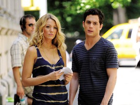 Blake Lively and Penn Badgley on the film set for the television series 'Gossip Girl' in Manhattan's Upper East Side New York City. (File Photo)