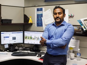 Shiva Shunmugam, communications coordinator with the Town of Beaumont, Alberta, is pictured in Beaumont on August 30, 2017. THE CANADIAN PRESS/Jason Franson