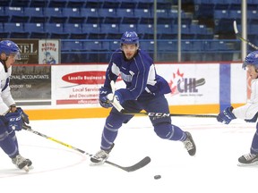 Sudbury Wolves defenceman Zach Wilkie takes part in an informal practice with teammates at Sudbury Community Arena on Wednesday, Aug. 30, 2017. The Wolves open training camp on Thursday, with scrimmages following on Friday and the Blue and White Game on Saturday. Gino Donato/The Sudbury Star/Postmedia Network