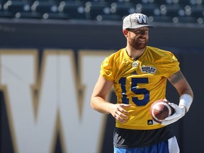 CFL Winnipeg Blue Bombers #15 Matt Nichols, during team practice, in Winnipeg. Wednesday, August 30, 2017. Chris Procaylo/Winnipeg Sun/Postmedia Network