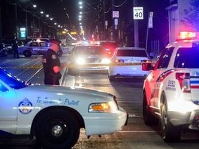 Toronto Police at the scene on Gerrard St. at Logan Ave. after a man was found shot in a car May 22, 2017. (Victor Biro/Toronto Sun)