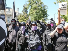 Antifa members and counter protesters gather during a right-wing No-To-Marxism rally on Aug. 27, 2017 at Martin Luther King Jr. Park in Berkeley, Calif. (GETTY IMAGES/PHOTO)