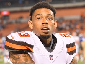In this Aug. 21, 2017, file photo, Cleveland Browns cornerback Joe Haden walks off the field after an NFL preseason football game against the New York Giants, in Cleveland. (AP Photo/David Richard, File)