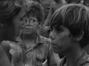 Actors James Aubrey (Ralph), Tom Chapin (Jack), and Hugh Edwards (Piggy) in the 1963 film adaptation of "Lord of the Flies."