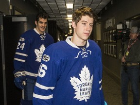 Toronto Maple Leafs forward Mitch Marner leaves the ice at the Air Canada Centre on April 25, 2017. (Craig Robertson/Toronto Sun/Postmedia Network)