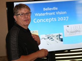 Jason Miller/The Intelligencer 
Director Mark Fluhrer presents waterfront concepts for the next decade during a strategic planning meeting in Belleville Thursday.