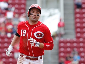 Joey Votto of the Cincinnati Reds rounds the bases after a solo home run in the seventh inning against the New York Mets at Great American Ball Park on Aug. 31, 2017. (Joe Robbins/Getty Images)