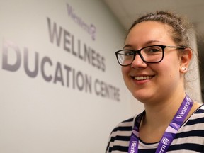 Taylor Brown, 21, works at the Wellness Education Centre at Western University says students expecting perfection can struggle with the realities of life at university. Photograph taken on Thursday August 31, 2017. Mike Hensen/The London Free Press/Postmedia