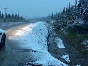 A mix of snow and rain fell along the Quebec-Labrador border on Aug. Thursday, 31, 2017. (Twitter/Royal Newfoundland Constabulary)