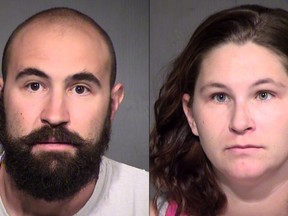 Jefferey James Swartz (L) and Samantha Ohlman (R) of Tonopah, Arizona are charged with sexual offences involving a minor. (Handout/Maricopa County Sheriff's Office)