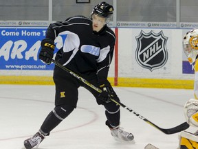 Evan Brand during Kingston Frontenacs practice at the Rogers K-Rock Centre on Thursday. (Julia McKay/The Whig-Standard)