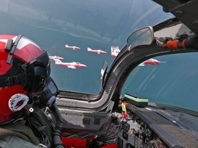 Capt. Greg Hume-Powell pilots Snowbird 8 over Toronto during the RCAF Colours Parade on Friday September 1, 2017. (Dave Abel/Toronto Sun)