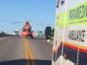 An Ornge medevac helicopter responded to a call for a serious crash in Carleton Place Friday, but its services were not required. OTTWAWA PARAMEDICS ASSOCIATION / VIA TWITTER