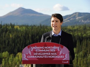 Prime Minister Justin Trudeau announces federal and territorial funding for improving access to mineral-rich areas in the Yukon at a press event in Whitehorse, Yukon, Saturday, September 2, 2017. THE CANADIAN PRESS/Joel Krahn