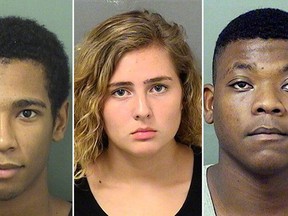 (From left)  Roberto Ortiz, Summer Church and Jace Swinton have been charged with first-degree murder in the death of MMA fighter Aaron Rajman. (Palm Beach County Sheriff’s Office/HO)