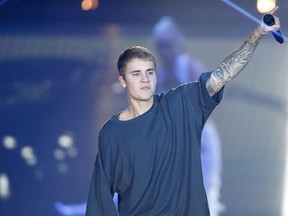 Justin Bieber performs on stage in Telia Parken Stadium in Copenhagen on Oct. 2, 2016.       (JENS ASTRUP/AFP/Getty Images)