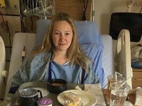 Talia Johnson had to have her appendix removed after suffering salmonella poisoning.