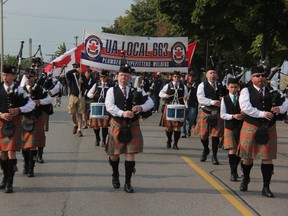 The London Firefighters Pipe Band marches Monday Sept. 4, 2017, in the Labour Day Parade in Sarnia, Ont.,  Monday September 4, 2017 in Sarnia, Ont. Paul Morden/Sarnia Observer/Postmedia Network