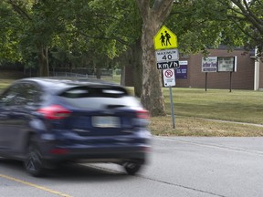 The speed limit on Viscount Road near Arthur Ford public school is 40 kilometres/hour. Photo taken in London on Friday. (Derek Ruttan/The London Free Press/Postmedia Network)