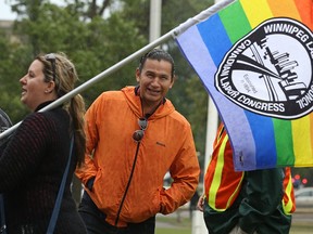 Provincial NDP leadership hopeful Wab Kinew prior to the start of the Winnipeg Labour Day march from Memorial Park on Mon., Sept. 4, 2017. Kevin King/Winnipeg Sun/Postmedia Network