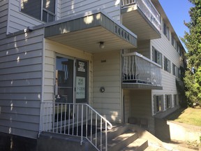 Apartment building at 14404-88A Street where Valerie Maurice was found. Police have issued a Canada-wide arrest warrant for Gregory Christopher Tessman. (Photo by Larry Wong/Postmedia)