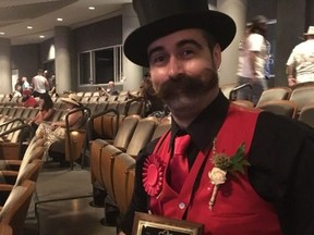 Colin Geitzler, aka Snidely Wildstache, won 2nd place in natural moustache at the 2017 Beard And Moustache Championships in Austin , Texas.