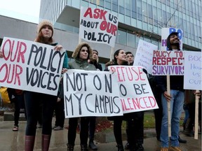 Carleton students protest outside a board of governors meeting. TONY CALDWELL/POSTMEDIA
