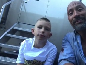 Dwayne ‘The Rock’ Johnson posted a video on his Instagram about meeting Jacob O’Connor, 10, who saved his brother by performing chest compressions - a move he learned from Johnson's movie, "San Andreas."