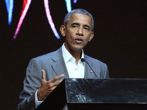 Barack Obama delivers a speech during the 4th Congress of Indonesian Diaspora Network in Jakarta, Indonesia, July 1, 2017. (AP Photo/Achmad Ibrahim)