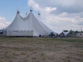 Crews are working to fix the Railway City Big Top tent that was damaged over the weekend.