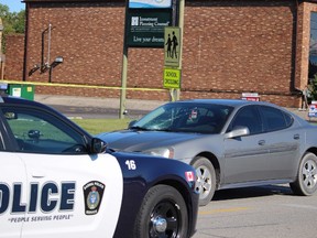 A pedestrian was injured after being struck by a vehicle Wednesday morning. (Neil Bowen/Sarnia Observer)