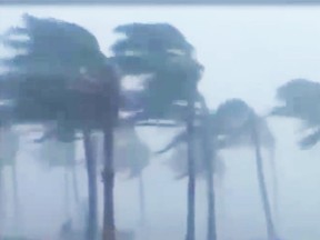 A screen grab from a broadcast shows Hurricane Irma's power.
