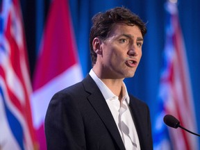 Prime Minister Justin Trudeau addresses a Liberal caucus retreat in Kelowna, B.C., on Wednesday September 6, 2017. (THE CANADIAN PRESS/Darryl Dyck)