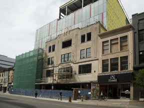 On the site of the former Kingsmill's department store Fanshawe College is building a new home for their tourism, hospitality and IT programs that will handle 1,600 students in downtown London, Ont. The building which preserves the limestone front of the original Kingsmill's store, should be ready in the fall of 2018.  (MIKE HENSEN, The London Free Press)