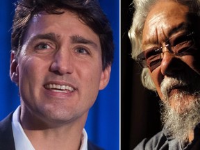 Prime Minister Justin Trudeau (left) and environmental activist David Suzuki (right). (The Canadian Press/Files)