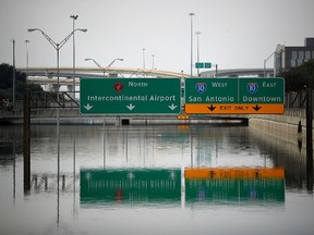 A section of US-90 sits under 16 feet of water on September 3, 2017 in Houston, Texas. (Justin Sullivan/Getty Images)
