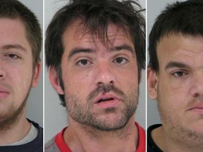 From left to right, Steven Powers, Thomas Barker and Joshua Holby were arrested and charged in the kidnapping of a 15-year-old girl in Minnesota. (Douglas County Jail via AP)