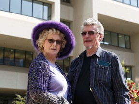 Alice Chalmers and her husband Tom have been attending court during the trials of Travis Vader in memory of her sister Marie McCann. They are seen outside of the Court of Queen's Bench in Edmonton, Alberta on Thursday, September 7, 2017. Ian Kucerak / Postmedia