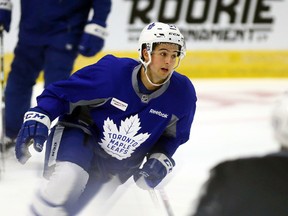 Jeremy Bracco skates at the Ricoh Coliseum ahead of the NHL rookie tournament in Toronto on Sept. 7, 2017. (Dave Abel/Toronto Sun/Postmedia Network)