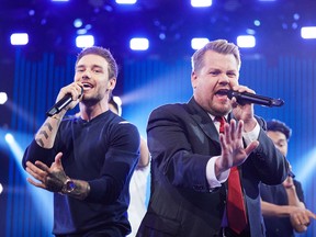 Liam Payne performs with James Corden on The Late Late Show. (Handout)