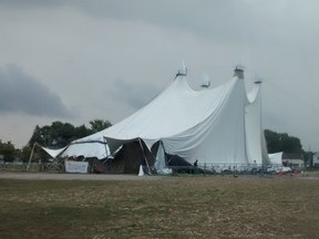 Strong winds Monday blew down part of the Railway City Big Top. But repairs are under way and the venue is expected to reopen shortly. (Contributed/Eric Bunnell)