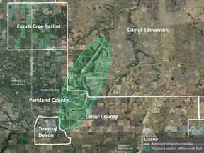 Edmonton is set to debate the possibility of a new urban provincial park on Tuesday. Here's a map of where it's being proposed. CITY OF EDMONTON