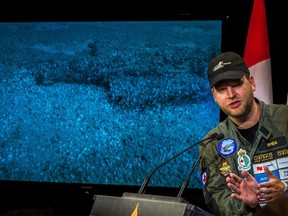 David Shea, vice president of engineering at Kraken Sonar, speaks during an announcement of the discovery of a free-flight model of the Avro Arrow found in Lake Ontario, during a press conference in Toronto on Friday, September 8, 2017.