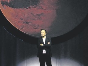 Elon Musk speaks about the Interplanetary Transport System that aims to reach Mars with the first human crew in history, at the International Astronautical Congress in Guadalajara, Mexico, last year. (HECTOR-GUERRERO/Getty Images)