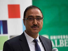 Amarjeet Sohi, minister of Infrastructure and Communities, announces the results of the federal government’s Discovery at the University of Alberta. Grants program—a half-billion-dollar investment in natural sciences and engineering that provides a crucial piece of funding for thousands of researchers across Canada, including 136 U of A researchers in eight faculties. Taken on Friday September 8, 2017 in Edmonton.  Greg  Southam / Postmedia