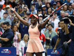 Sloane Stephens reacts after beating Madison Keys in the women's singles final of the U.S. Open in New York on Saturday, Sept. 9, 2017. (Adam Hunger/AP Photo)