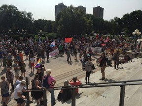 A few hundred people gathered for an anti-hate rally at the Legislature on Saturday. (David Larkins/Winnipeg Sun)