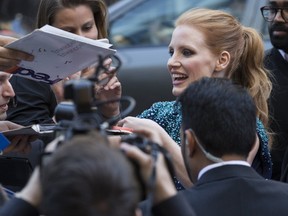 Jessica Chastain walks the red carpet for the movie Molly's Game during the Toronto International Film Festival in Toronto on Friday September 8, 2017. (Craig Robertson/Toronto Sun/Postmedia Network)