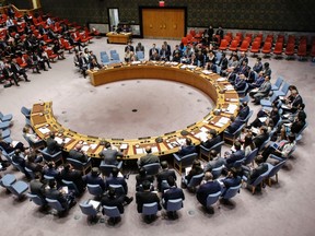 The UN Security Council during an emergency meeting over North Korea's latest nuclear test, on September 4, 2017, at UN Headquarters in New York. KENA BETANCUR/Getty Images